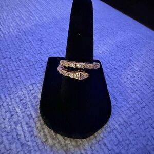 Gold-Tone Stainless Steel Snake Ring with Clear Stones – Wrap Style